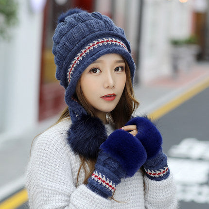 Bonnet Hiver Femme avec Cache-Oreilles & Pompon