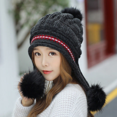 Bonnet Hiver Femme avec Cache-Oreilles & Pompon