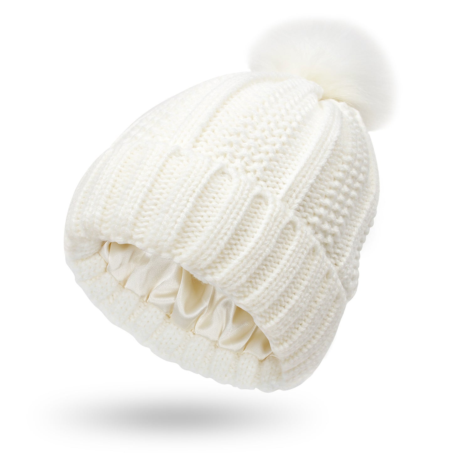 Bonnet Femme Hiver Doublé Satin avec Pompon