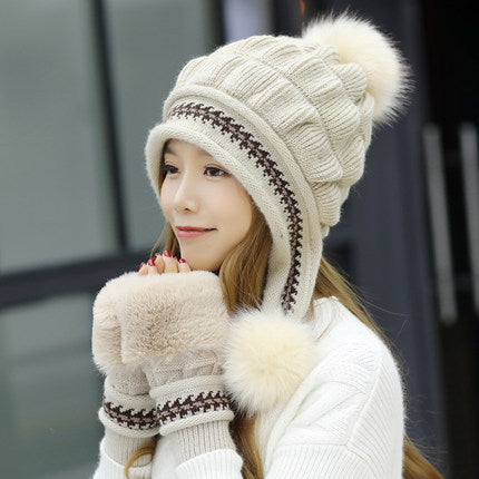 Bonnet Hiver Femme avec Cache-Oreilles & Pompon
