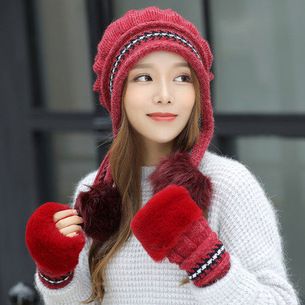 Bonnet Hiver Femme avec Cache-Oreilles & Pompon