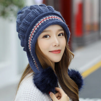 Bonnet Hiver Femme avec Cache-Oreilles & Pompon