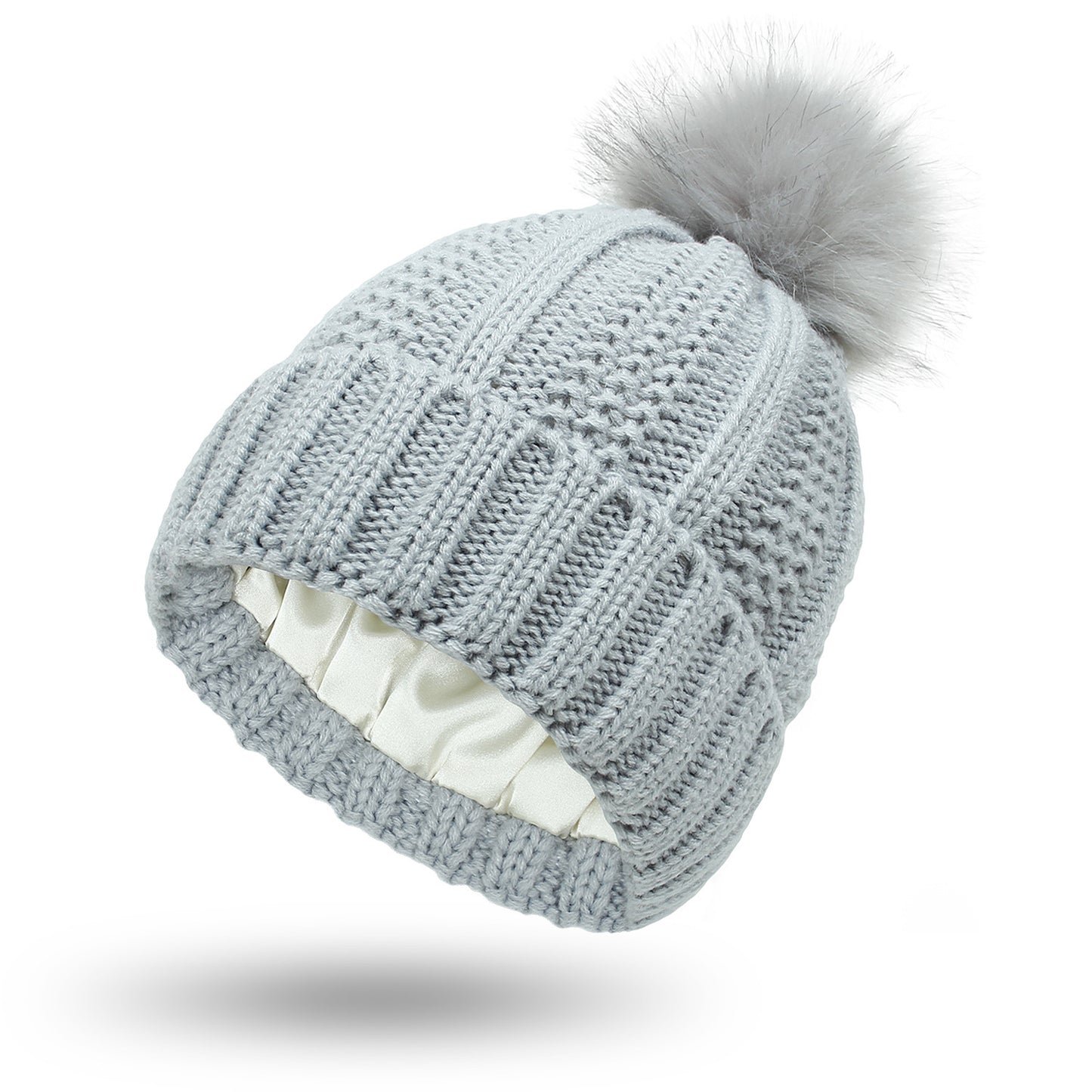 Bonnet Femme Hiver Doublé Satin avec Pompon