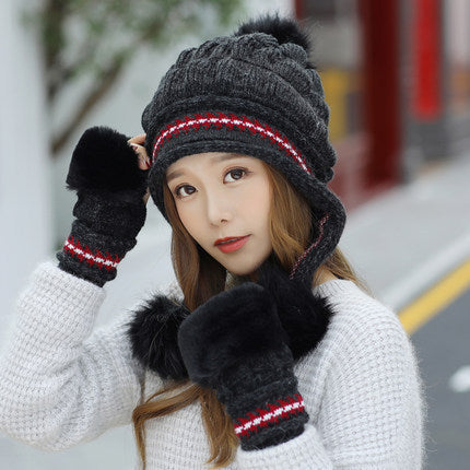 Bonnet Hiver Femme avec Cache-Oreilles & Pompon