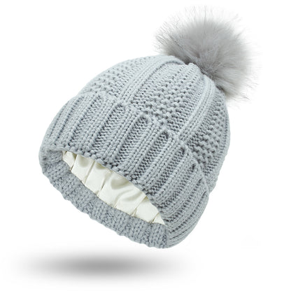 Bonnet Femme Hiver Doublé Satin avec Pompon
